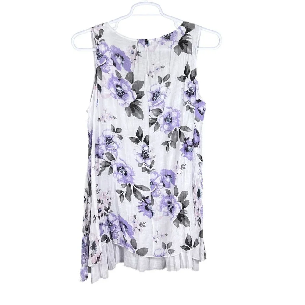 Papa Vancouver Womens S Purple Floral Sleeveless Shift Easter Dress Linen Blend - Picture 9 of 15